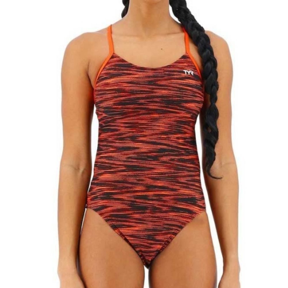 NWT TYR Girl's Durafast Elite Fizzy Cutoutfit Swimsuit Black Orange - Size 22